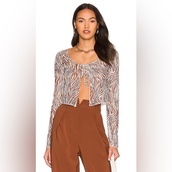 Brown and white Sheer Tie top size XXS - Picture 1 of 2